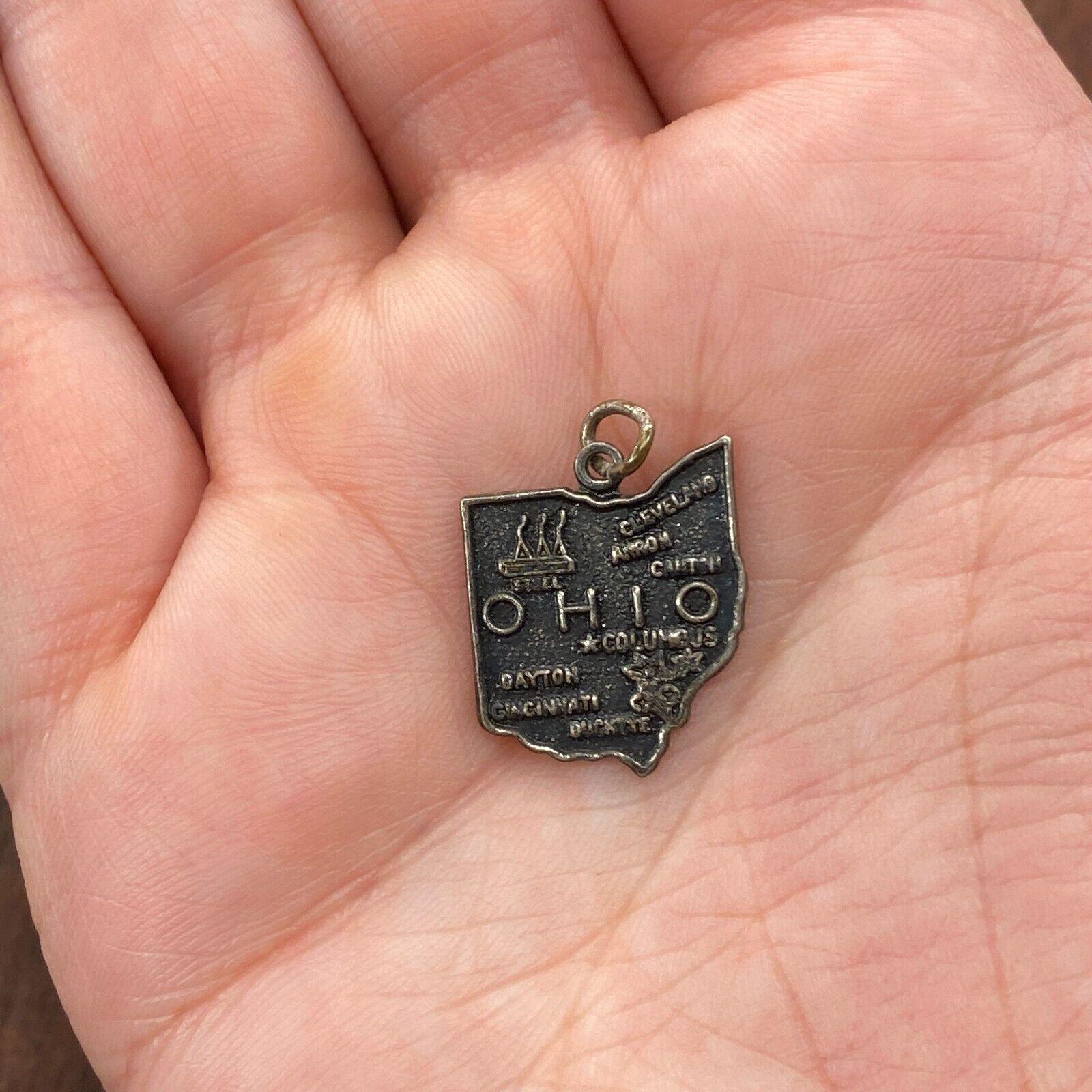 Vintage 925 Sterling Silver "Ohio" State Map Pendant Bracelet Charm