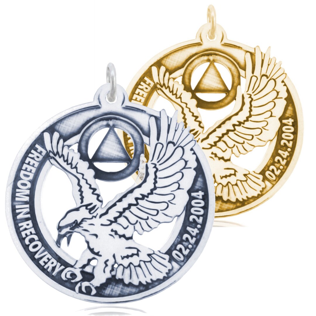 12 Step Jewelry Freedom in Recovery Eagle Pendant With Dry Date - Etsy
