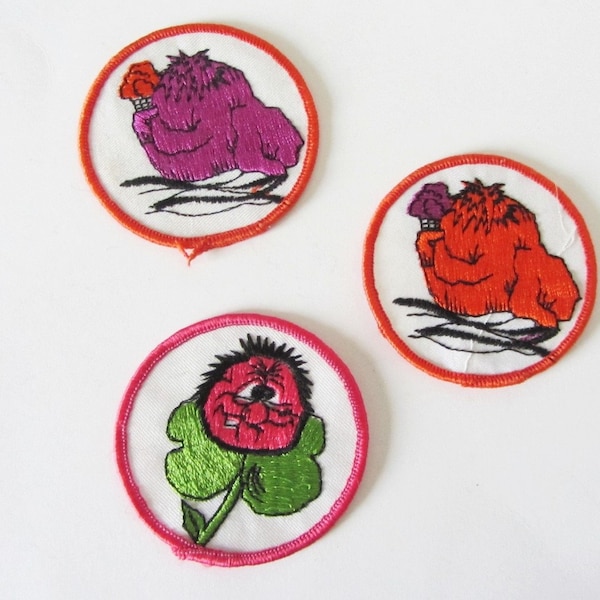 Patch brodé, applique à repasser/coudre, patch pour veste, monstre poilu, patch fleur, embellissement.