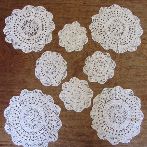 Lot de 8 napperons faits main, napperons au crochet pour la maison, napperons vintage en coton,  cadeau de mariage