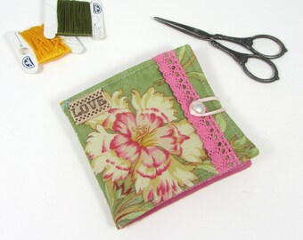 Floral needle book, small needle case, sewing supplies, needle storage case, sewing notions, gift for crafter, handmade needle organizer