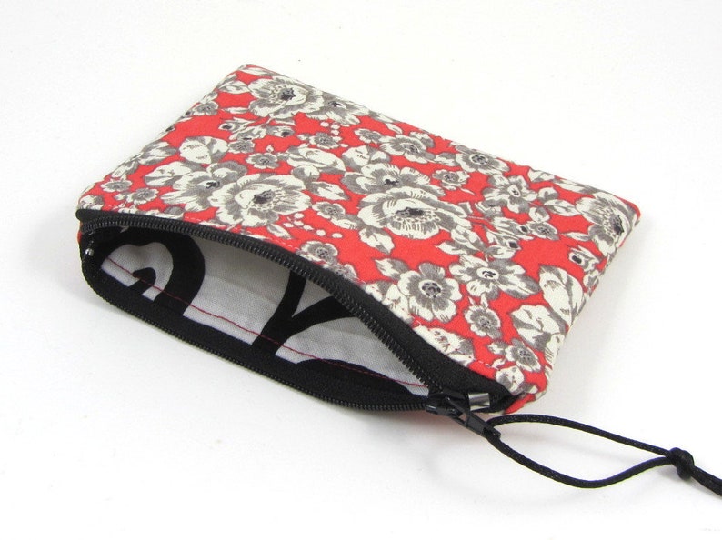 pocket size purse red floral case Small coin purse choose your colour for women cotton purse kit change and card pouch
