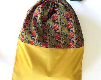 Storage bag, cotton drawstring, large project bag, yellow and multicolor, unlined cotton bag