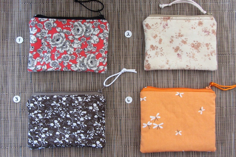 pocket size purse red floral case Small coin purse choose your colour for women cotton purse kit change and card pouch