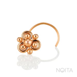14K Rose Gold Nose Stud, Solid Gold Piercing, Indian Nose Earring, Flower Nose Screw, Tragus Stud Earring
