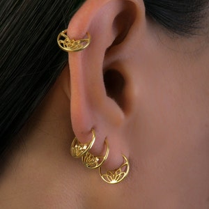 Earring Set, Hoop Earrings, Indian Jewelry, Bohemian Earrings, Tiny Earrings, Tribal Earrings, Cartilage Earring, Gold Earring Set, Helix