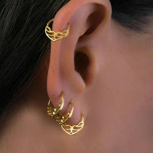 Hoop Earring Set, Indian Piercing, Indian Earrings,  Gold Piercing, Silver Piercing, Fits Helix, Daith, Rook, Cartilage, Tragus, 18g, Boho