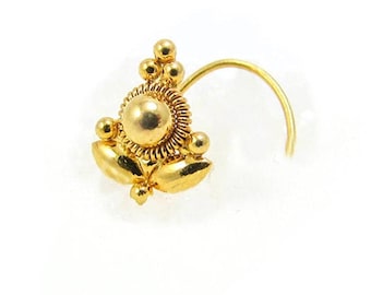 14K Real Gold Nose Stud, Tribal Nose Piercing, Solid Gold Nose Stud, Indian Nose Piercing, Unique Nostril Stud, Elegant Body Piercing