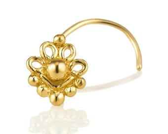 14K Gold Flower Nose Stud, Gold Nose Piercing, Gold Stud, Indian Nose Stud, Gold Nose Screw, Nose Jewelry, Nose Piercing, Cartilage Piercing