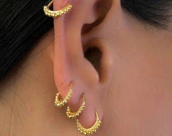 Gold Plated Earrings, Hoop Earrings, Boho Earrings, Tiny Earrings, Indian Jewelry, Cartilage Earring, Cartilage Piercing, Tragus Earring