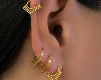 Silver Gold Earring Set, Helix Hoop, Cartilage Piercing, Indian Jewelry, 18G, Gift for Her