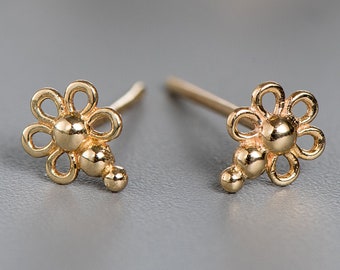 Unique Stud Earrings, Lotus Earrings, Indian Jewelry, Indian Earrings, Tiny Small Gold Stud Earrings, Fits Cartilage, 14k Solid Gold, Flower
