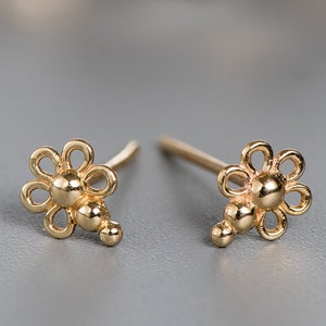 Unique Stud Earrings, Lotus Earrings, Indian Jewelry, Indian Earrings, Tiny Small Gold Stud Earrings, Fits Cartilage, 14k Solid Gold, Flower