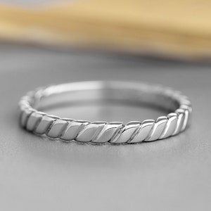 14k White Thin Women&#39;s Gold Wedding Ring, Unique Wedding Band, Boho Minimalist Stacking Ring, Dainty Gold Ring, Gift for Her