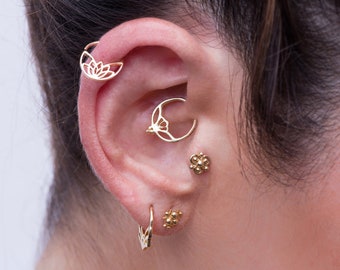 Piercing Set, Cartilage Jewelry, Tragus Earring, Helix Piercing, Daith Earring, Rook Piercing, Indain Jewelry, 14K Solid Gold Set, 18g, 20g