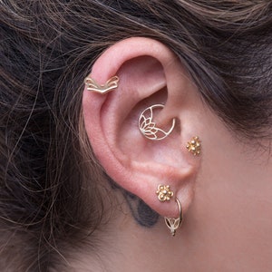 Piercing Set, Cartilage Earring, Tragus Jewelry, Helix Hoop, Daith Earring, Rook Piercing, Indain Jewelry, 14K Solid Gold Set, 18g, 20g