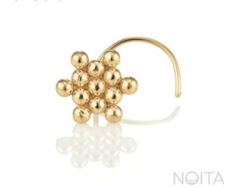 14k Gold Star Nose Stud: 20g Indian Nose Screw Tragus Helix Piercing