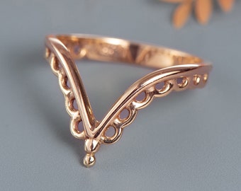 Unique V Shape Ring, Rose Gold Chevron Ring for Women, Minimalist Boho Ring, Indian Wedding Ring, Recycled Gold Ring, Sustainable Jewelry