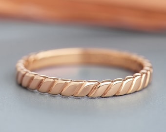 Dainty 14k Rose Gold Ring For Women, Unique Wedding Ring, Gold Band Ring For Women, 14k Gold Band Ring, Thin Rose Gold Ring for Women