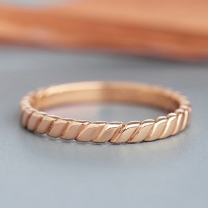 Dainty 14k Rose Gold Ring For Women, Unique Wedding Ring, Gold Band Ring For Women, 14k Gold Band Ring, Thin Rose Gold Ring for Women image 1