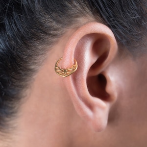 14k Gold Unique Helix Piercing, Solid Gold Tribal Helix Earrings, Cartilage Hoop Earring, Indian Helix Hoop Earring, Gift For Her