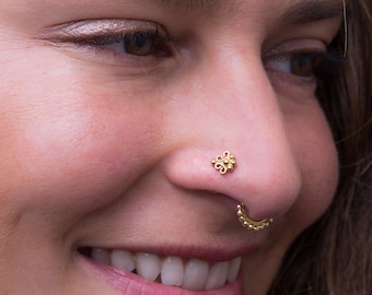 Gold Nose Stud, Tragus Earring, Tragus Jewelry, Nose Ring Stud, Indian Nose Stud, Unique Nose Stud, Cartilage Stud, Hippie Piercing, 22k,24g