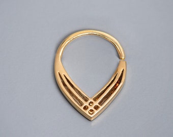 Septum Triangle Ring,  14k Recycled Gold Nose Ring, V Shaped Septum Ring, Tribal Septum Piercing, Boho Body Jewelry, Indian Septum Ring