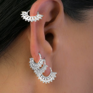 Boho Earing Set, Gypsy Earrings, Indian Jewelry, Tribal Hoop Earrings, Boho Piercing, Tribal Helix, Tribal Cartilage, Silver OR Gold Plated
