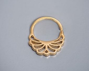 Flower Septum Ring, 14k Gold Septum Ring, Septum Jewelry, Tribal Septum Ring, Indian Septum Ring, Boho Septum Ring, Mandala Septum Ring