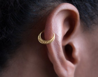 Helix Piercing, Helix Hoop Earring, 14k Solid Gold Daith Earring, Gold Indian Jewelry, Tragus Jewelry, 14k Gold Cartilage Hoop Piercing