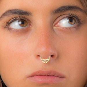 Anillo de tabique de oro, anillo de nariz de oro, anillo de tabique indio, joyería de tabique, anillo de tabique tribal de oro, pendiente hexagonal, tragus, pendiente de cartílago, 18 g
