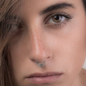 Tribal Silver Septum Ring, Septum Hoop, Sterling Silver Septum, Silver Nose Ring, Tragus Earring, Helix Piercing, Rook Hoop 18g
