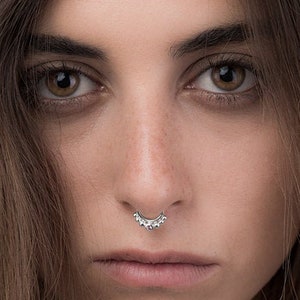 Silver Septum Ring With Stone, Tribal Septum Ring, 18g, Silver Nose Hoop, Sterling Silver Septum Jewelry, Nose Piercing