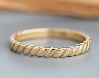 14k Solid Gold Wedding Band, Gold Band Ring For Women, Thin Wedding Band, Boho Wedding Band, Minimalist Stacking Ring, Dainty 14k Gold Ring