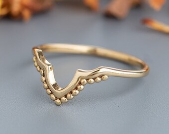 14k Solid Gold Crown Wedding Ring For Women, Alternative Ring, Chevron Wedding Ring, Boho Ring, Dainty Crown Ring, Tribal Ring, Ethnic Ring