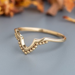 14k Solid Gold Crown Wedding Ring For Women, Alternative Ring, Chevron Wedding Ring, Boho Ring, Dainty Crown Ring, Tribal Ring, Ethnic Ring