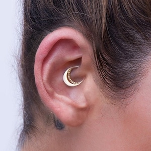 Daith Earring, Daith Piercing, Cartilage Earring, Tragus Jewelry, Helix Hoop, Rook Piercing, Indain Jewelry, 14K Solid Gold, Tribal, 18g image 1