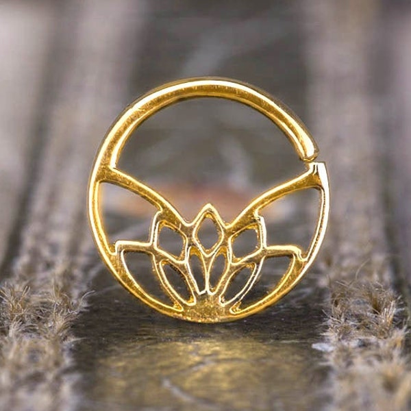 Lotus Septum Ring, Gold Septum, Indian Septum Ring, Tribal Septum, Gold Nose Ring, Septum Jewelry, Septum Piercing 18g, 16g