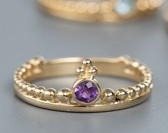 Thin 14k Gold Amethyst Ring For Women, Amethyst Engagement Ring, Boho Wedding Ring, Small Purple Amethyst Stone Ring, Dainty Amethyst Ring