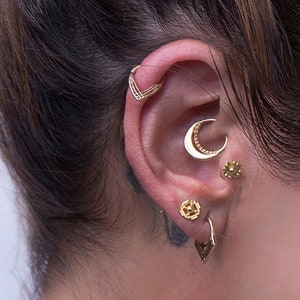 Piercing Set, Daith Earring, Cartilage Jewelry, Tragus Earring, Helix Hoop, Rook Piercing, Indain Jewelry, 14K Solid Gold Set, 18g, 20g,Boho