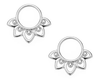 925 Sterling Silver Small Lotus Flower Hoop Earrings, Women Helix Earrings, Indian Style Everyday Boho Statement Modern Hoops, Gift For Her