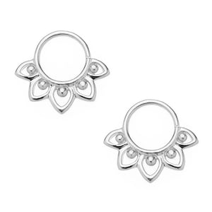 925 Sterling Silver Small Lotus Flower Hoop Earrings, Women Helix Earrings, Indian Style Everyday Boho Statement Modern Hoops, Gift For Her