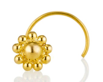 Stud de nariz de oro de 14K, joyería perforadora, joyería de nariz india, anillo de nariz de flor, perforación de nariz, perno de nariz tribal, perno de nariz diminuto, perno de fosa nasal