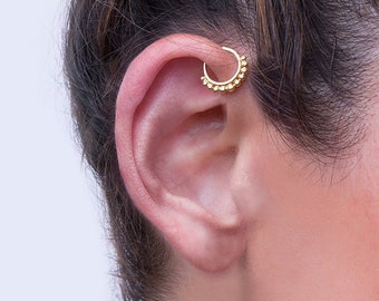 14k Solid Gold Front Helix Hoop Earring, Rook Piercing, Daith Earring, 14k Solid Gold Helix Piercing, Daith Piercing, Cartilage Hoop Earring