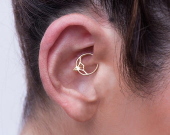 Lotus Daith Ring, 14k Solid Gold Daith Earring, Daith Piercing, Daith Jewelry, Rook Piercing Jewelry, Tragus Piercing, Cartilage Earring