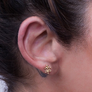 Indian Stud Earrings, Small Stud Earrings, Tiny Stud Earrings, Tiny Gold Earrings, Indian Jewelry, Second Hole Earrings, Tribal Earrings,14K image 1