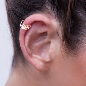 14k Solid Gold Helix Piercing, Lotus Tragus Earring, Rook Piercing, Daith Jewelry, Cartilage Earring, Daith Piercing Ring, Helix Hoop Ring image 1