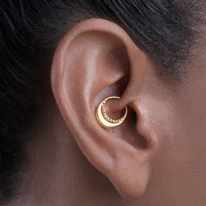 Daith Earring, Daith Piercing, Cartilage Earring, Tragus Jewelry, Helix Hoop, Rook Piercing, Indain Jewelry, 14K Solid Gold, Tribal, 18g image 4