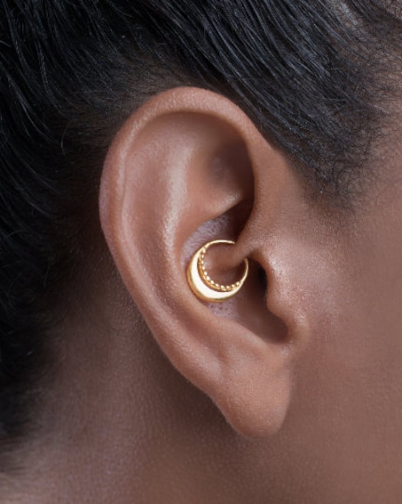 Daith Earring, Daith Piercing, Cartilage Earring, Tragus Jewelry, Helix Hoop, Rook Piercing, Indain Jewelry, 14K Solid Gold, Tribal, 18g image 4