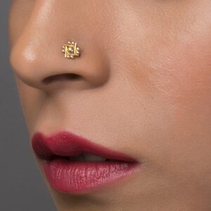 Gold Tragu Earring, Cartilage Stud, Hex Earring, Rook Stud, Gold Nose Stud, Nose Screw, India Jewelry, Nose Pin, Square Nose piercing,Tribal